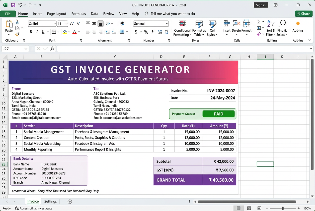 GST invoice template preview